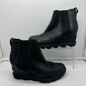 SOREL Joan of Arctic Wedge Chelsea Black Booties Womens 8 Slip On
